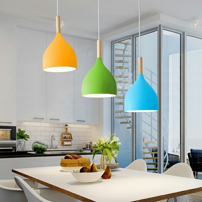 Funnel Modern Living Room Iron Shade Pendant 1-Head Hanging Lamp for Kid's Bedroom