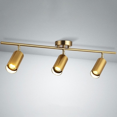 Gold Tube Living Room Ceiling Track Lighting Brass Shade Modernism Semi Flush Light Fixture