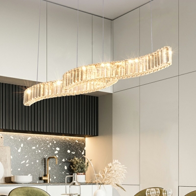 Golden Wave Shaped LED Island Lighting Crystal in Stepless Dimming for Kitchen Dining Room
