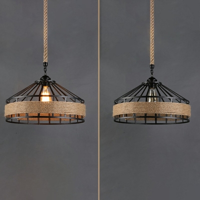 Industrial Style Cone Shaped Pendant Light Nature Rope1 Light Hanging Lamp for Restaurant