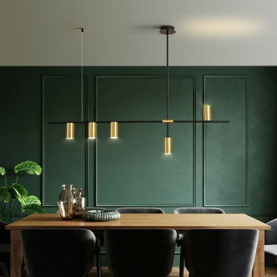 Industrial Style Island Metal Linear Pendant with 5 Lights for Dining Room