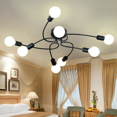 Industrial Style Sputnik Semi Flush Mount Light Metal 8 Light Ceiling Light for Living Room