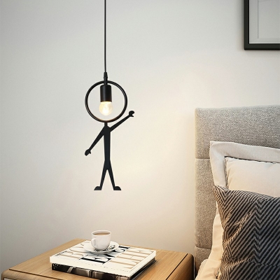 Industrial Style Unique Pendant Light Metal 1 Light Hanging Lamp in Black