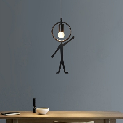 Industrial Style Unique Pendant Light Metal 1 Light Hanging Lamp in Black