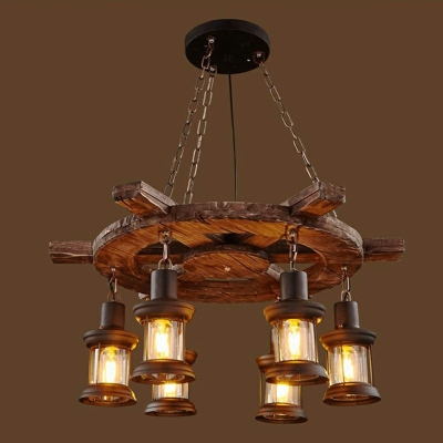 Industrial Vintage Marine Style Multi Light Pendant Wood 6 Light Hanging Lamp for Restaurant