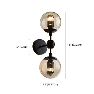 Minimalist 2-Head Black Armed Wall Sconce Double Glass Wall Mount Ball Lamp