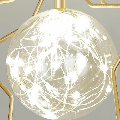 Minimalist Simplicity Style 1 Bulb Star Cage Semi Flush Light Glass Fixture in Gold for Living Room