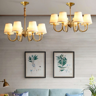 Modern Chandelier Light Fixture Living Room Clear Glass with White Fabric Chandelier in Gold