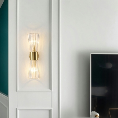 Modern Style 2-Head Wall Mount Light Gold Finish Living Room Wall Sconce Light with Crystal Shade
