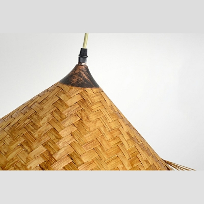 Modern Style Bamboo Pendant Light Straw Hat Shaped Handmade Hanging Light for Homestay