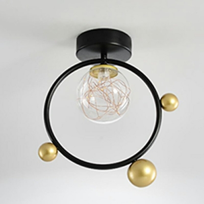 Modern Style Gypsophila Globe Shaped Semi Flush Mount Light Glass 1 Light Ceiling Light for Cloakroom
