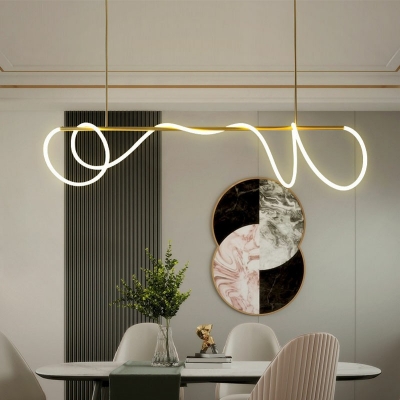 Modern Style Simple Liner Shaped Island Pendant Metal 1 Light Island Light for Restaurant