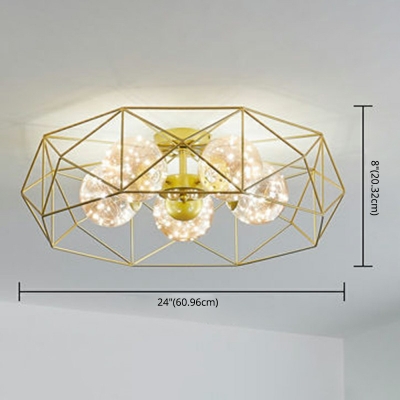 Nordic Style Gold Starry Semi Flush Mount Light Ball Clear Glass Shade Ceiling Light for Living Room