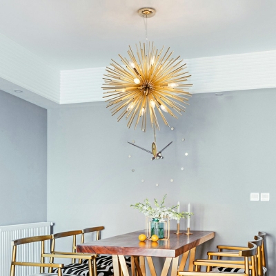 Postmodern Style Dandelion Chandelier 12 Lights Metal Restaurant Bar Pendant Light in Gold