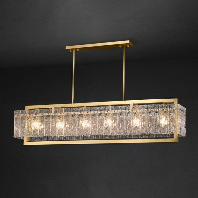 Rectangle Island Light Fixture 6 Lights Modern Metal and Crystal Shade Hanging Ceiling Light for Kitchen