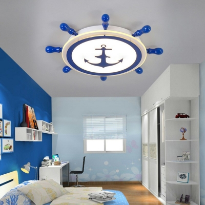 Red/Blue/Gold Rudder Flush Mount Lamp Cartoon Acrylic LED Ceiling Light for Children's Bedroom