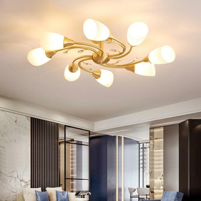 Simple-Style White Globe Shade Semi Flush Mount Light Open Frosted Glass Ceiling Light for Living Room
