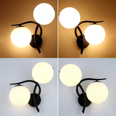 Ultra-modern Milky Glass Round Wall Mount Lamp 2 Lights Bedroom Sconce Lights