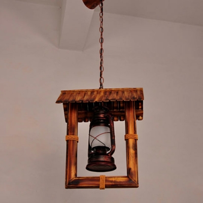 Vintage Nautical Style Single Bulb Pendant Light Distressed Wood Kerosene Lamp Shaped Hanging Light for Restaurant