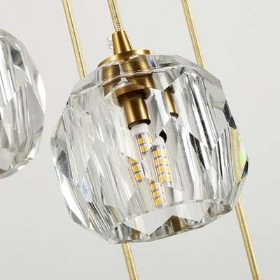 3-Light Multiple Hanging Lights Industrial Style Linear Shape Metal And Crystal Cognac Glass Cluster