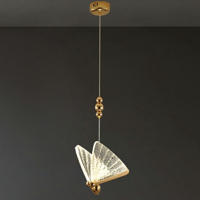 Butterfly Pendant Light Fixture Modernist Arcylic Gold Finish Suspension Lamp in Natural Light