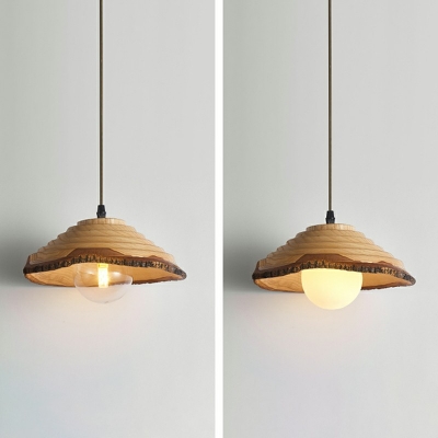 Cone Wood Shade Hanging Light 1 Globe Bulb Pendant Light for Dinning Room