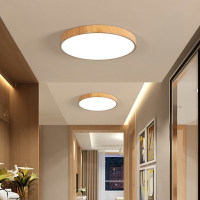 Contemporary Acrylic LED Ceiling Light Round Shaped Wood Flush Mount Light for Bedroom