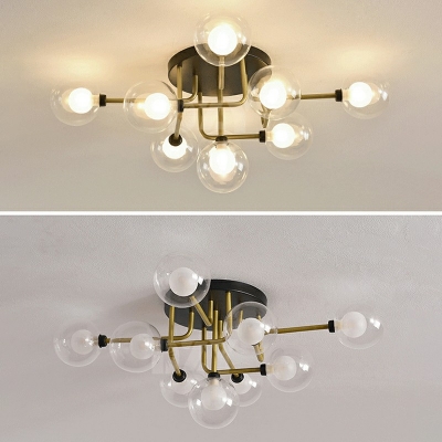 Contemporary Ceiling Light Glass Shade Metal Ceiling Mount Semi Flush Ceiling Light with Round Canopy