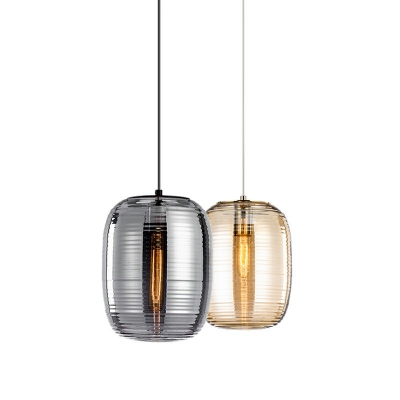 Contemporary Style Glass Hanging Light Single Light Drum Shape Bedroom Living Room Pendant Light