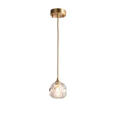 Gold Single Light Pendant Lighting Fixture Crystal Suspended Lighting Fixture in Modern Style