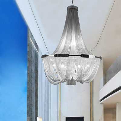 Hanging Light Kit Silver Color Tassel Shape Chandelier for Dining Room Hotel Lobby