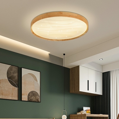 Hoop Shaped Flush Mount Minimalism Wood LED Ceiling Light in Natural Light for Bedroom