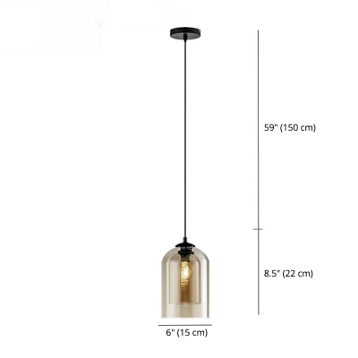 Industrial Style Cylinder Shade Pendant Light Glass 1 Light Hanging Lamp in Amber