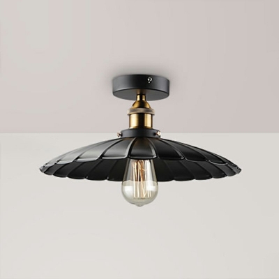 Industrial-Style Single-Bulb Black Shaded Semi Flush Mount Ceiling Light Metal Flush Light for Living Room