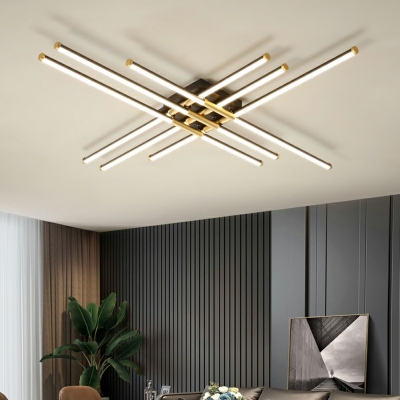 LED Light Linear Metal Shade Flush Mount Ceiling Fixture in Gold for Bedroom