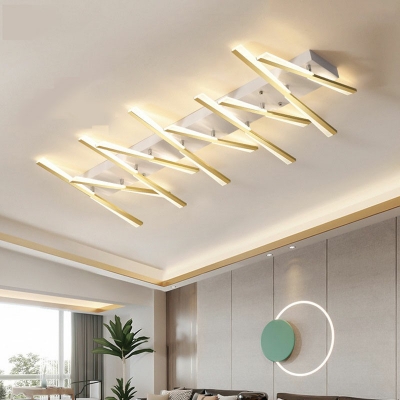 Linear Flush Mount Lamp 10 Lights Dimmable Modern Metal and Acrylic Shade Ceiling Light for Living Room