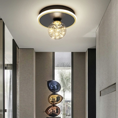 Modern Macaron Ultrathin Flush Mount Ceiling Light in Black LED Glass Ceiling Light for Living Room