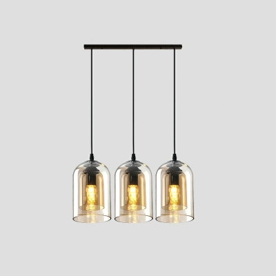 Modern Simple Style Adjustable Pendant Light 3-Bulb with Double Layer Glass Shade Pendant for Kitchen