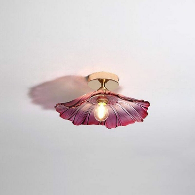 Modern Style Flower Shaped Semi Flush Mount Light Glass 1 Light Ceiling Light for Bedroom