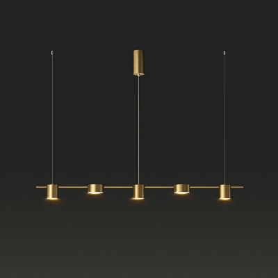 Modern Style Simple Cylinder Shade Island Pendant Metal 5 Light Island Light in Gold for Restaurant