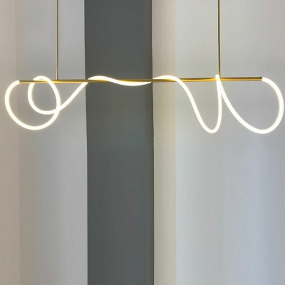 Modern Style Simple Liner Shaped Island Pendant Metal 1 Light Island Light for Restaurant