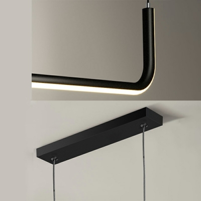 Modernism Elongated Double Linear Island Lamp Metal LED for Restaurant Coffee Bar