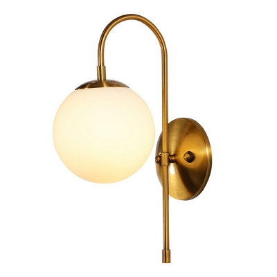 Nordic Shade Wall Sconce Ball Shaped 1-Head 15 Inchs Height Wall Lantern with Arc Arm