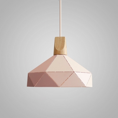 Nordic Style Macaron Hanging Light Metal Wood Handle Geometric Pendant Light for Bar
