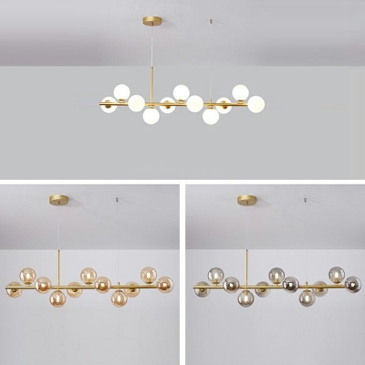 Post-Modern Black/Gold Linear Hanging Lamp Opal Ball Glass Island Pendant Bar Pendant Light
