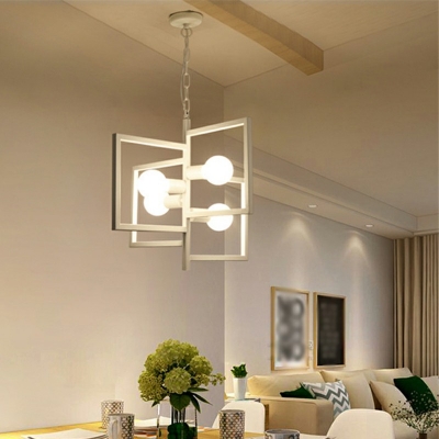 Rectangle Shade Pendant Light Fixture Industrial Iron 4 Lights Suspension Light in White