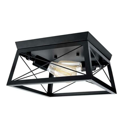 Rotatable 2 Light Flush Mount Vintage Style Metal Ceiling Light Fixture in Black