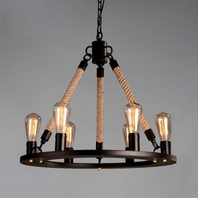 Simple American Style Chandelier 6 Head Industrial Ceiling Chandelier for Bar Cafe
