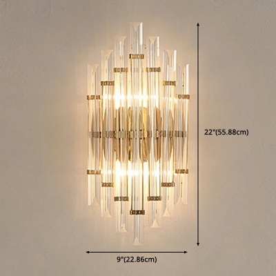 Simplicity Tube Crystal Wall Lamp 2 Head Wall Sconce Lighting in Gold for Living Room