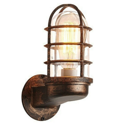 Vintage Style 1 Head Clear Glass Wall Light Sconce Outdoor Caged Lantern Wall Lamp Lighting